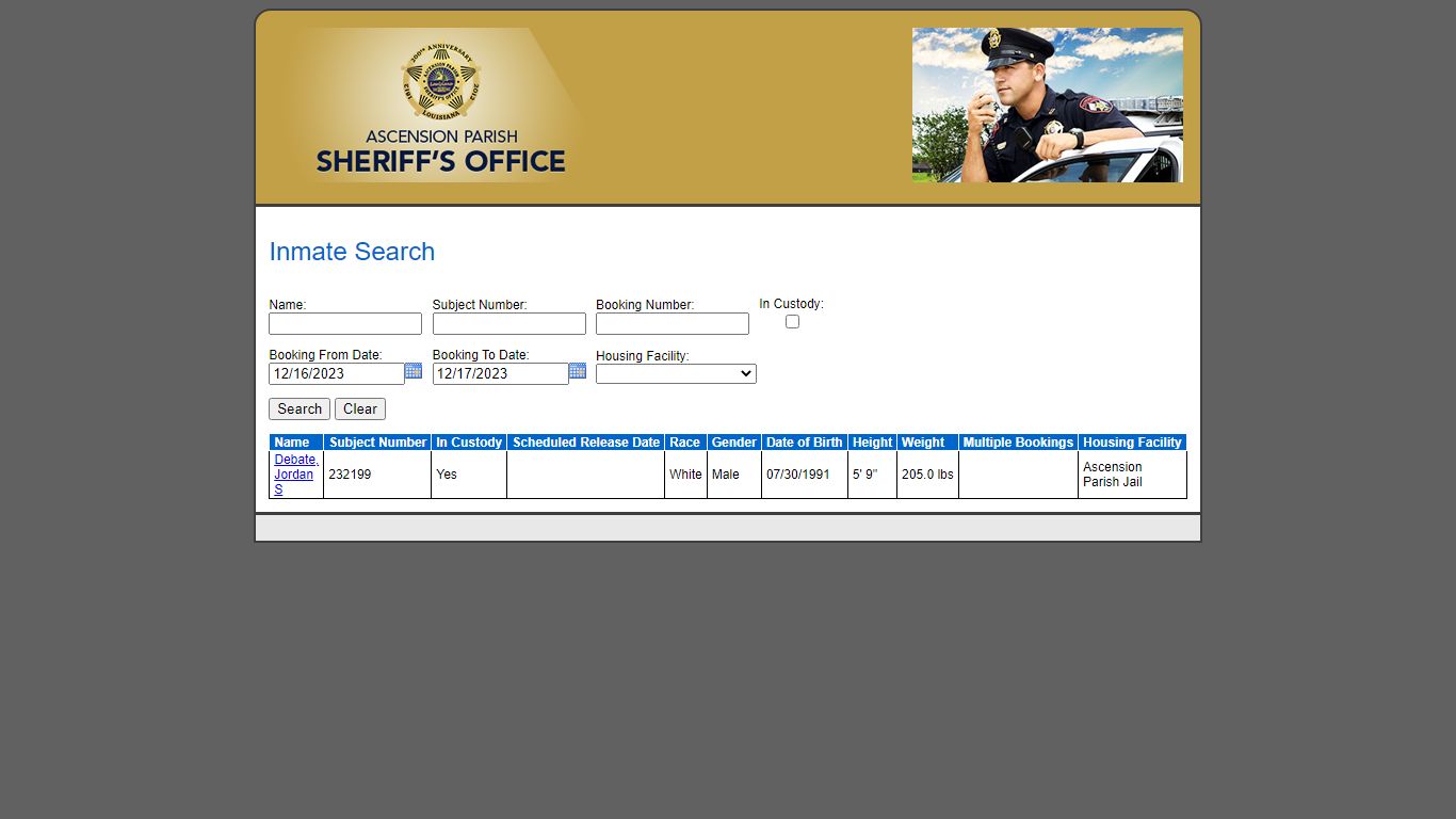 Inmate Search - Ascension Parish